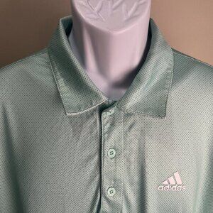 Adidas Golf Men's light green w/ dots all over s/s polo shirt Large L EUC